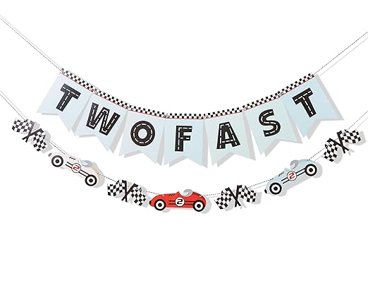 两个快速横幅 - 赛车生日装饰,赛车生日横幅,复古赛车横幅,两个快速 2